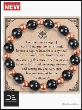 Copper Magnetic Bracelet with 3800 Gauss Magnet Beads, 10MM, Unisex